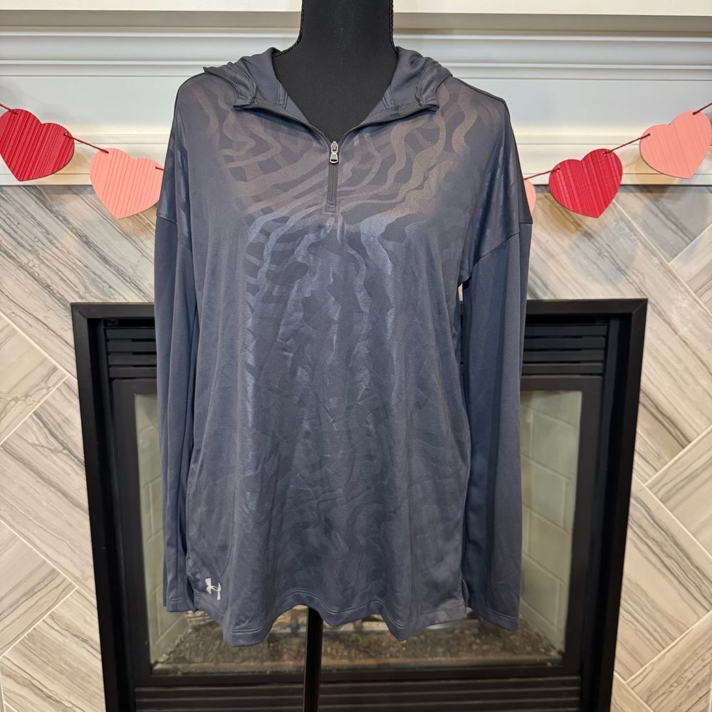 Under Armour Gray Geometric Pattern Quarter-Zip Hooded Athletic Pullover Medium‎